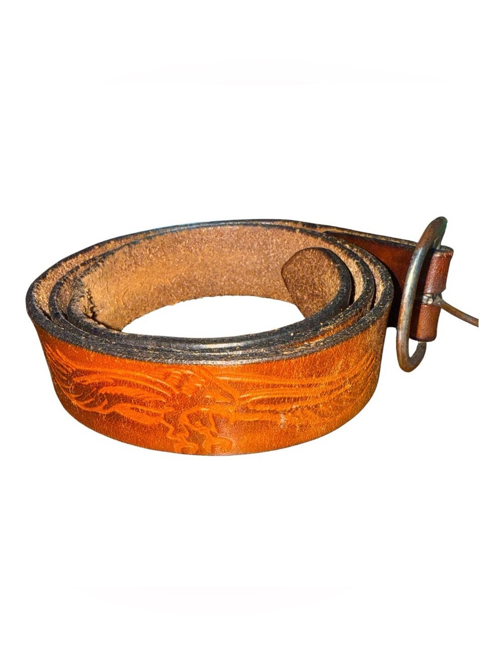 Vintage Hand Tooled Leather Eagle‎ Belt Ian Brown Western Mens Biker